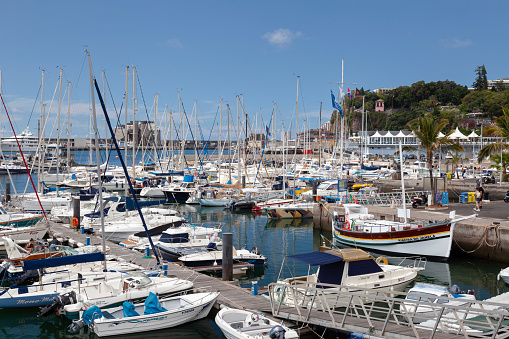 Overlooking at he marina of Funchal, Santa Luzia, Funchal,  Madeira, Portugal,  EuropeOverlooking at he marina of Funchal, Santa Luzia