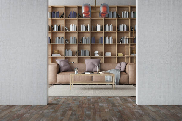 istock Living Room with a Library Through White Walls 1519645992