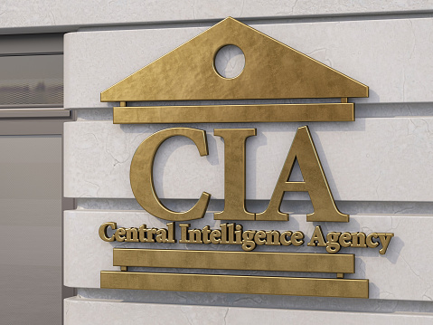 CIA Central Intelligence Agency Sign on Building's Wall. 3D Render