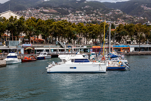 Funchal, Madeira, Portugal, Europe- June 20,2023: Overlooking at he marina of Funchal, Santa Luzia