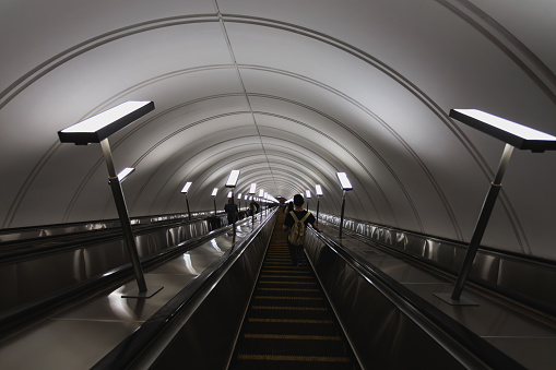 Escalator in the subway station, Moscow.