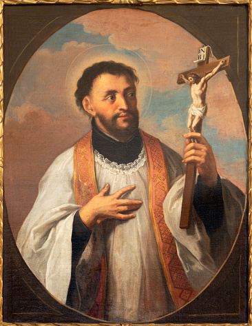 Luzern - The painting of St. Francis Xavier in the Jesuits church by unknown artist from 17. cent.