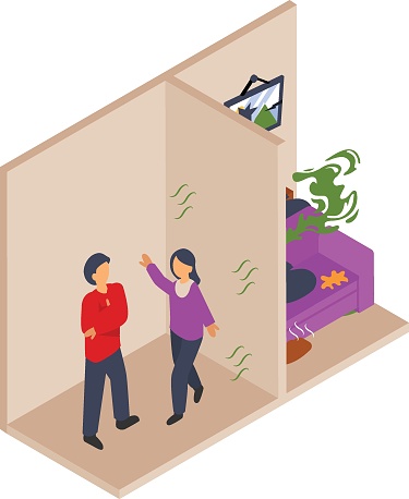 Garbage collectors next door isometric Concept,  Odors nuisance or Smells Vector Color Icon Design, neighbourhood conflicts Stock illustration, bad neighbors Symbol, Trash haulers