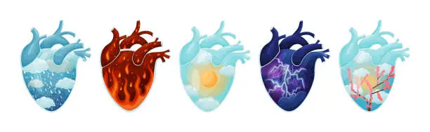 Vector illustration of Human Hearts with Vessels and Scenes Inside Vector Set