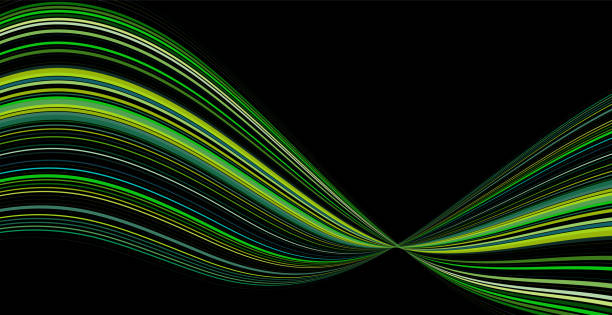 ilustraciones, imágenes clip art, dibujos animados e iconos de stock de vector green fluidity stripe data stream concept technology abstract backgrounds - silk black backgrounds pattern