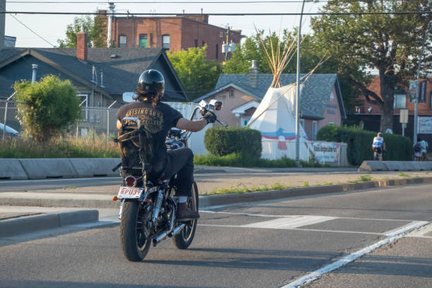 Calgary, Alberta, Canada. July 5, 2023. A person driving a motorcycle during summer time