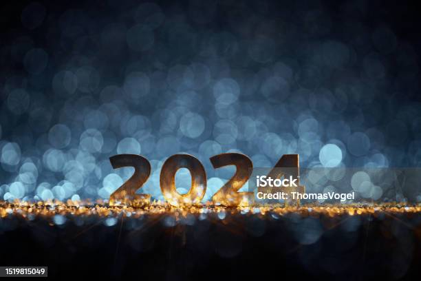 Happy New Year 2024 Christmas Gold Blue Glitter Stock Photo - Download Image Now - 2024, New Year, New Year's Eve