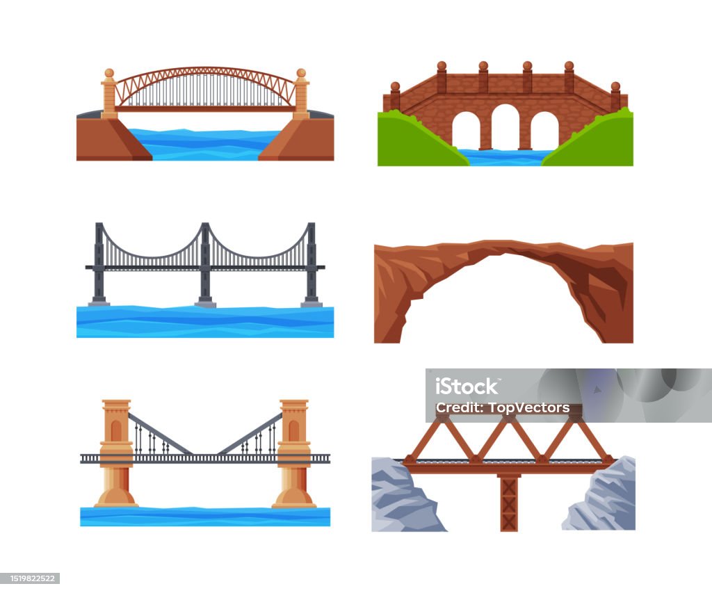 Set of brick and iron bridges. City architecture elements cartoon vector illustration Set of brick and iron bridges. City architecture elements cartoon vector illustration isolated on white Bridge - Built Structure stock vector Set of brick and iron bridges. City architecture elements cartoon vector illustration Set of brick and iron bridges. City architecture elements cartoon vector illustration isolated on white Bridge - Built Structure stock vector