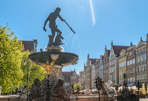 Neptune Fountain in the historic Old Town of Gdansk