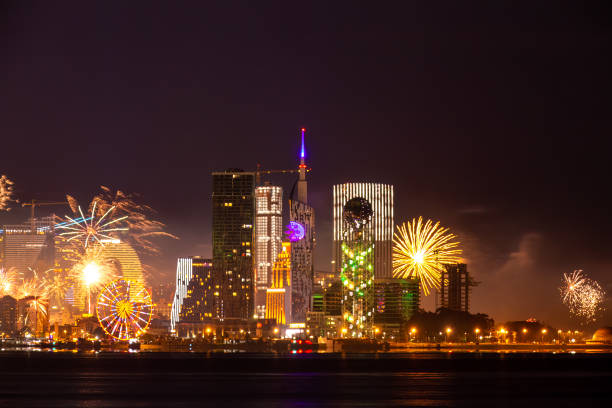fireworks over Batumi city night