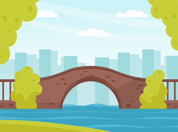 illustrations, cliparts, dessins animés et icônes de pont de pierre comme route au-dessus de l’eau reliant deux rives illustration vectorielle - bridge stone bridge vector arch bridge