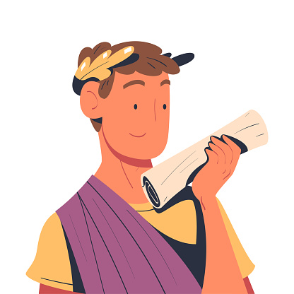 Ancient Roman Emperor Character as Sovereign Ruler of Empire from Classical Antiquity Vector Illustration. Noble Man from Rome Wearing Laurel Wreath