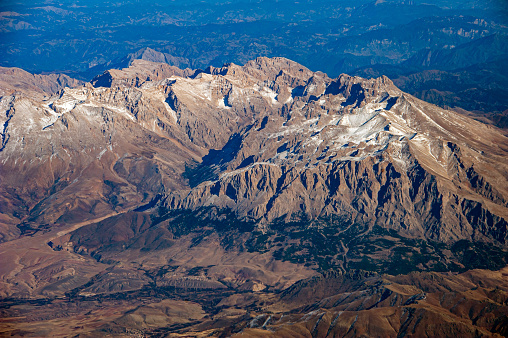 Aerial view of Emli Valley and southern peaks of Aladaglar