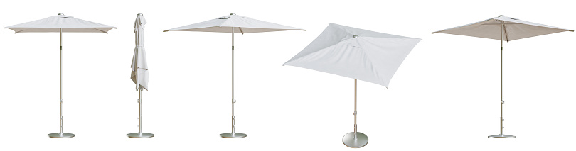 Big garden umbrella isolated on white background. 3D render. 3D illustration.