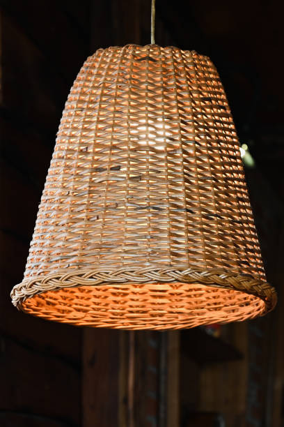 istock three rattan chandeliers different forms on white brick wall background. Straw lampshade in cozy living room. Eco-friendly interior design using natural materials. Scandinavian interior. 1520011976