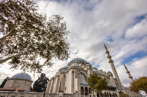 Beautiful view of Suleymaniye Mosque behind a cloudy sky
