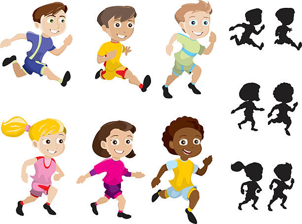 sprint kinder - running marathon jogging track event stock-grafiken, -clipart, -cartoons und -symbole