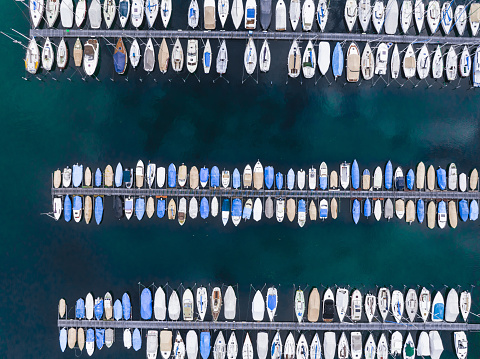 Drone view harbour and boats