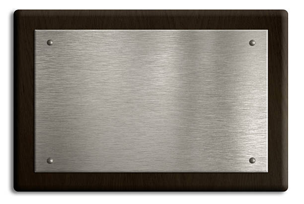 istock Wooden plaque with silver plate isolated on white. Clipping path 152006430