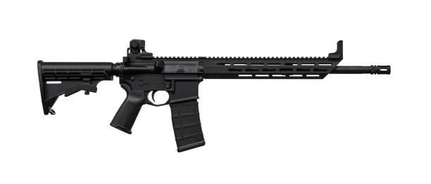istock Modern automatic rifle isolated on white background. Weapons for police, special forces and the army. Automatic carbine with mechanical sights. Assault rifle on white back. 1520095116