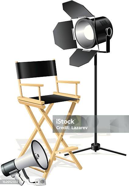 Krzesło Reżyserskie - Stockowe grafiki wektorowe i więcej obrazów Krzesło reżyserskie - Krzesło reżyserskie, Oświetlenie estradowe, Białe tło