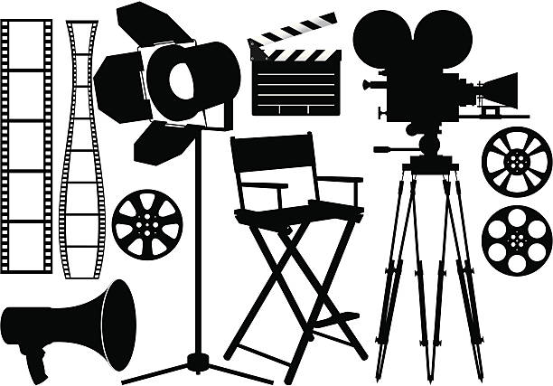 Film Industry Film Industry silhouette icons on the white stage lights stock illustrations