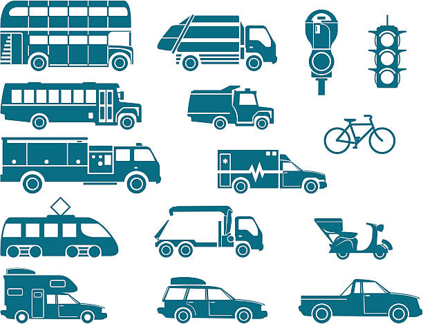 все виды городского транспорта - silhouette bus symbol motor scooter stock illustrations