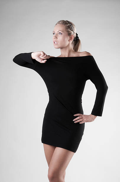 istock Blonde in black dress 152012399