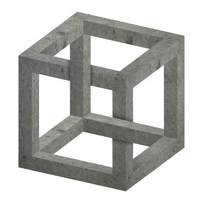 Impossible geometry of a concrete solid. Optical illusion with clipping path.