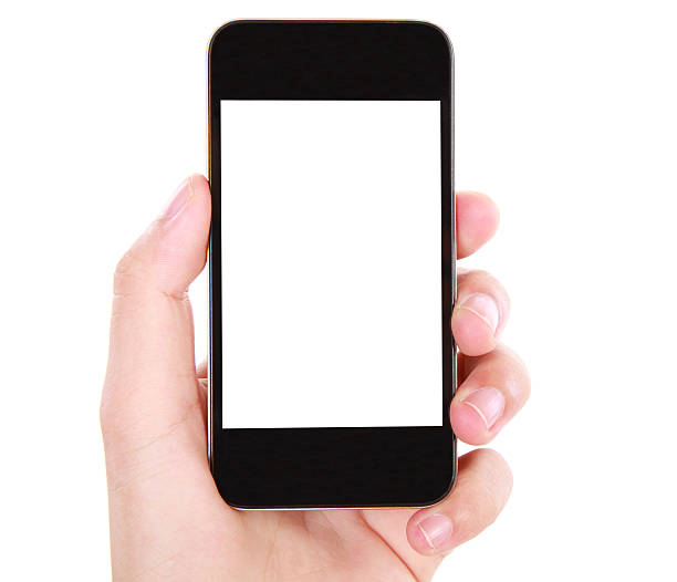 istock Hand holding blank screen smart phone on white background 152019284
