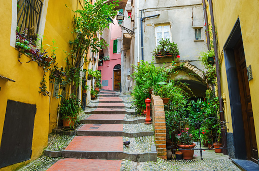 Traditional cozy street in city San Remo, Italy