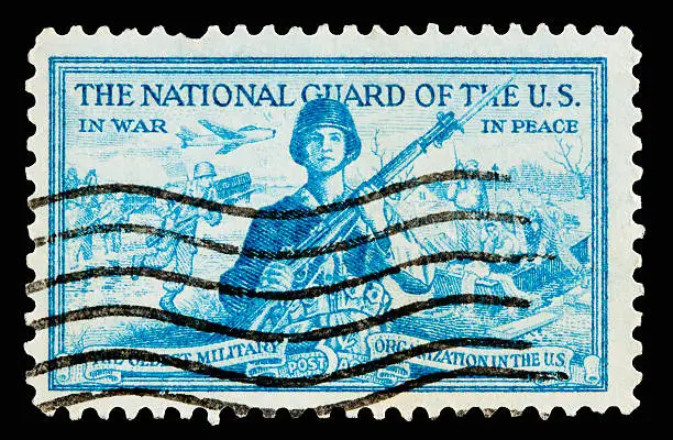 A 1953 issued 3 cent United States postage stamp showing The National Guard of the United States.