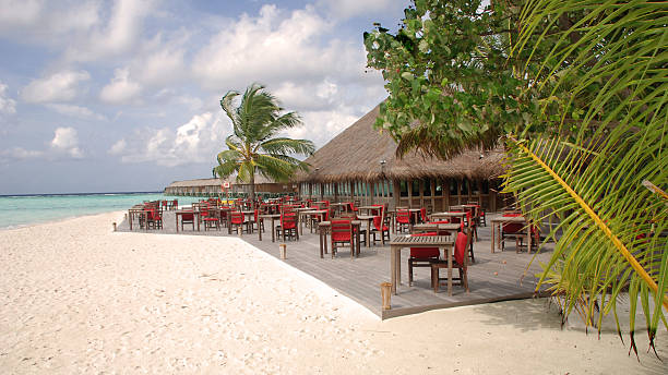 Meeru Island A shot of the beach and beach bar on Meeru Island, The Maldvies. meeru island photos stock pictures, royalty-free photos & images