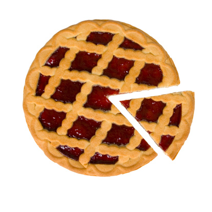 Berry pie with cut off  piece on a white background