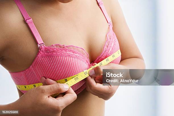 Woman Measuring Her Breast Size Stock Photo - Download Image Now - Adult, Beautiful Woman, Body Care