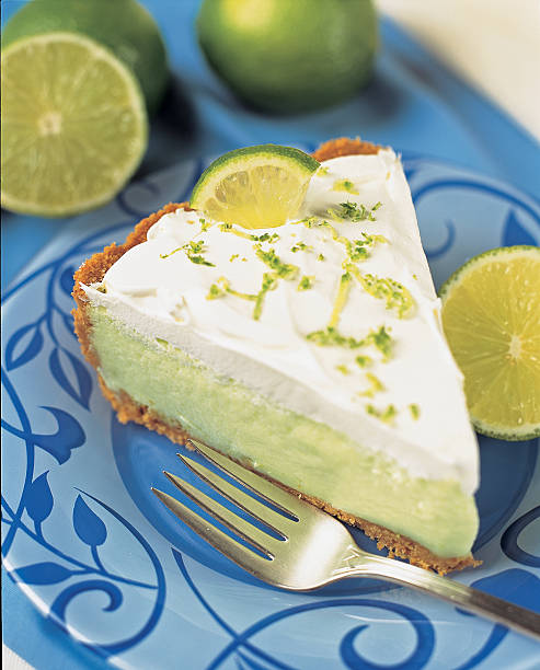 istock Delicious sllice of key lime pie on blue flowered plate 152025543
