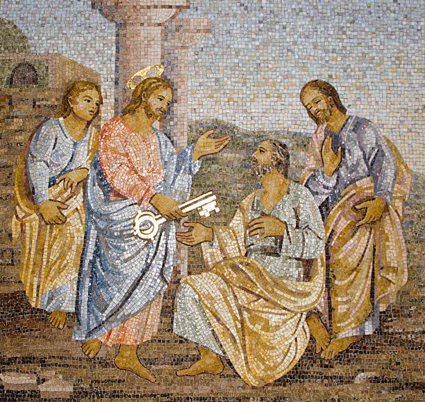Rome - Mosaic from st. Peters cathedral Rome - Mosaic from st. Peters cathedral - keys for Peter and power of pope peter the apostle stock pictures, royalty-free photos & images