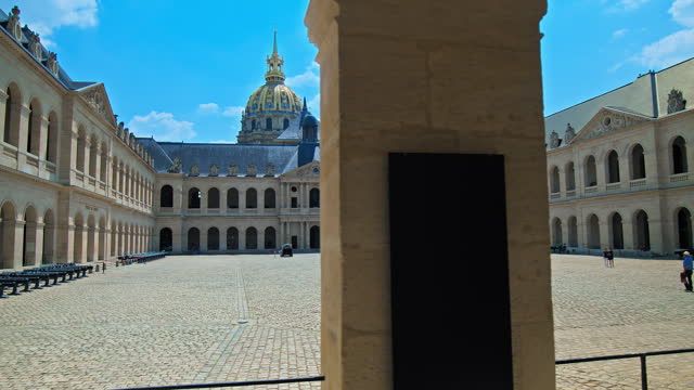 Close-up view of The Court of Honor of Hotel National des Invalides in Paris, France.