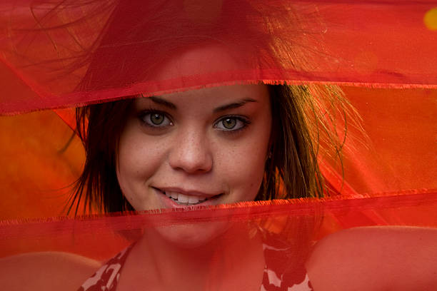 Girl in Red Cloth stock photo