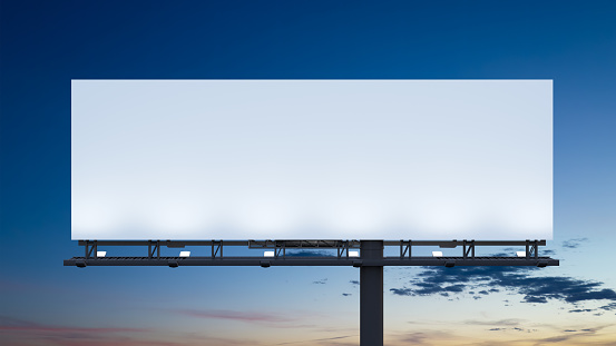 A mock-up of a outdoor billboard against the evening sky. 3d illustration