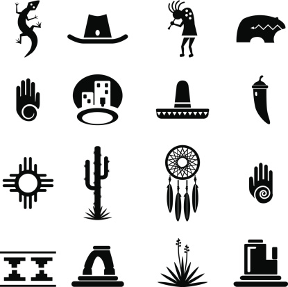 Set of southwestern desert icons. Each icon is grouped and organized on a named layer.