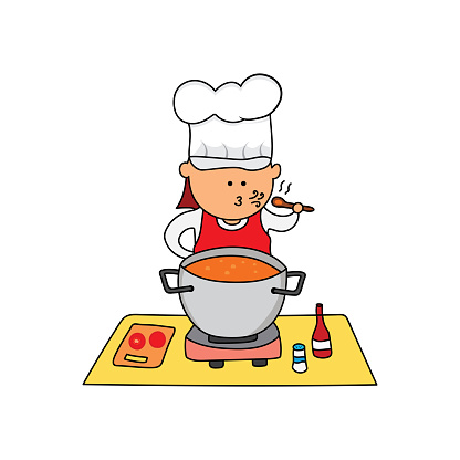 istock kids drawing Vector illustration of a chef cooking a soup in the kitchen 1520315271