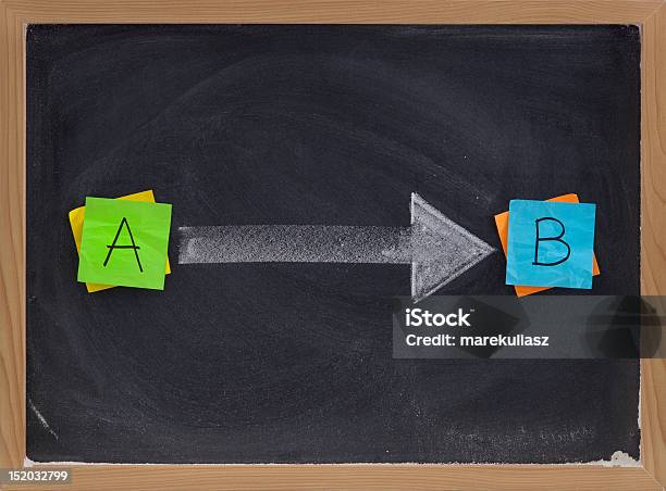 Going From Point A To B Stock Photo - Download Image Now - Adhesive Note, Arrow Symbol, Backgrounds