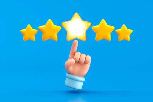 Star rating. Client feedback, customer review. Survey for marketing service. 3d illustration