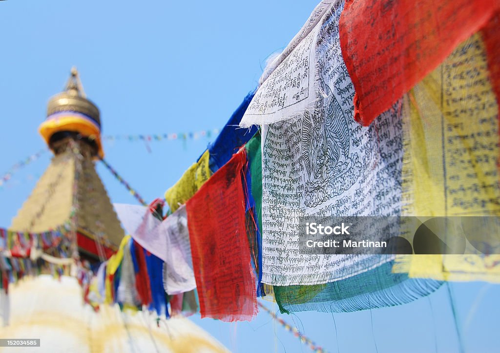 Flags in buddhist stupa Detail of flags on buddhist stupa Architecture Stock Photo