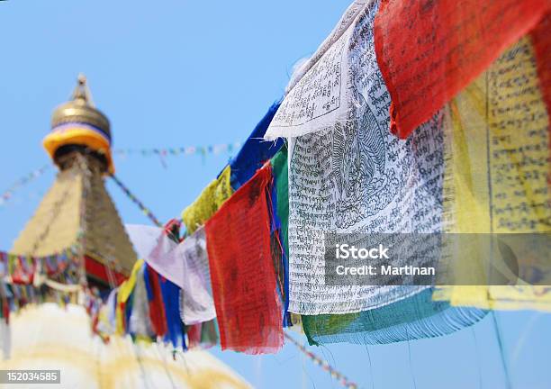 Flags In Buddhist Stupa Stock Photo - Download Image Now - Architecture, Asia, Blue