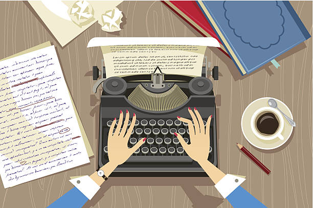 ilustrações de stock, clip art, desenhos animados e ícones de escritor no trabalho - typewriter writing retro revival old fashioned