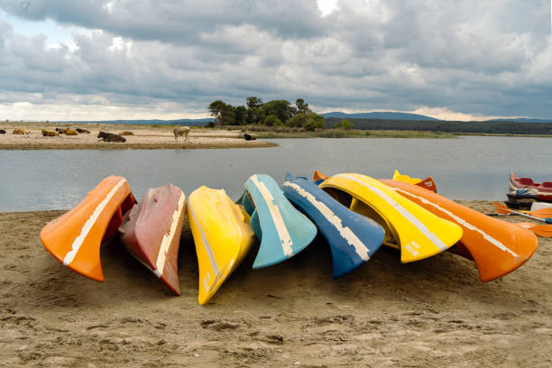 istock Colorful canoes over the sand 1520421985