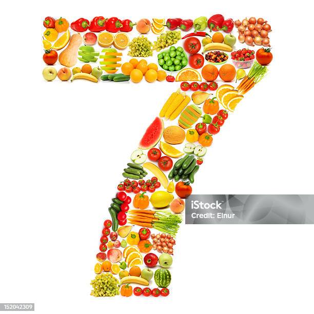 Alphabet Hat Viele Obst Und Gemüse Stockfoto und mehr Bilder von Quadratisch - Komposition - Quadratisch - Komposition, Zahl 7, Apfel