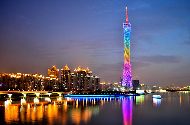 Canton Tower Guangzhou, China Canton Tower is located in downtown Guangzhou City, the new axis and the Pearl River landscape axis interchange, and the heart of the sea island and Guangzhou City twenty-first Century CBD region of Zhujiang New Town across the river. In September 28, 2010, Guangzhou City Investment Group held a press conference, announced formally in Guangzhou new TV Tower is the name of the Canton Tower, overall height 600 meters, for domestic first tower, and" small waist" the fine in the 66layer. From October 1st onwards, the Canton Tower will officially open the box to receive visitors. launch tower stock pictures, royalty-free photos & images